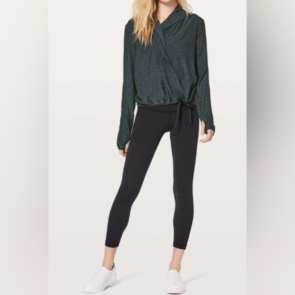 Lululemon Ready To Rulu Wrap Heathered Nocturnal Teal Green Zip Pocket Hood Sz 4